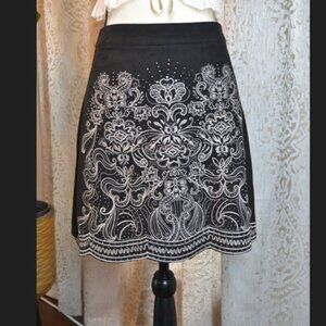 Andree by Unit Lost in You Black Faux Suede Mini Skirt -Floral Embroidery Sz. L